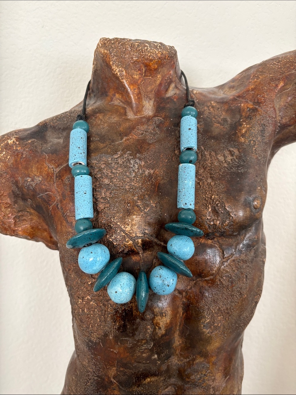 Grecian Turquoise Blue Green Ceramic  Beaded  Vintage Necklace Greek / Greece